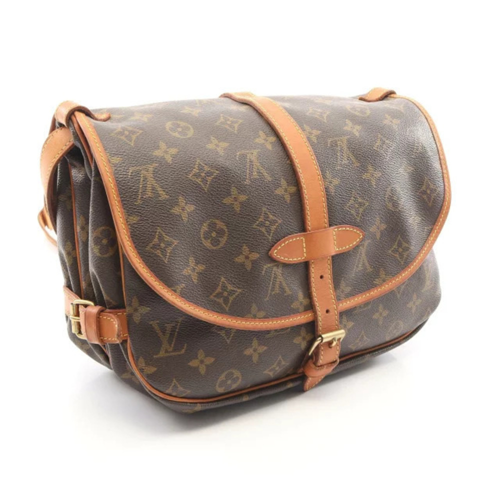 Louis Vuitton Leather Shoulder Brown Saumur Bag Canvas Monogram Brown
